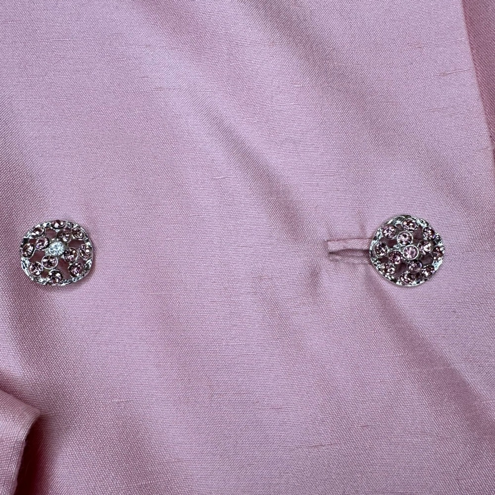 Vintage Rona Pink Skirt Suit Set Rhinestone Button Bow Dress Jacket 2pc - Picture 12 of 16